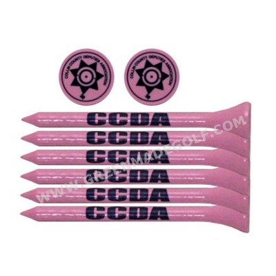 Pink color logo printed wood golf tees with Golf ball marker