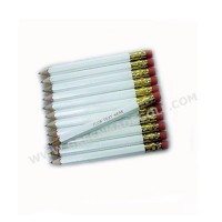 Half Golf Pencils with Eraser White Golf Hexagon #2 Pencil Sharpened